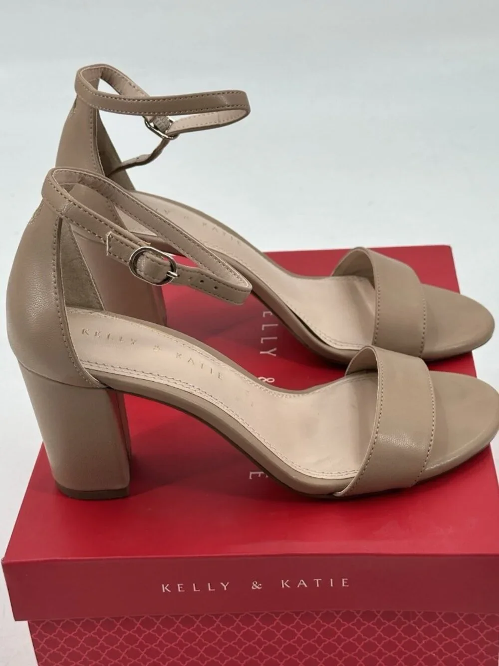 Kelly & Katie Hailee Sandal Taupe Block Heel Shoe  Ankle Strap Size 6.5M